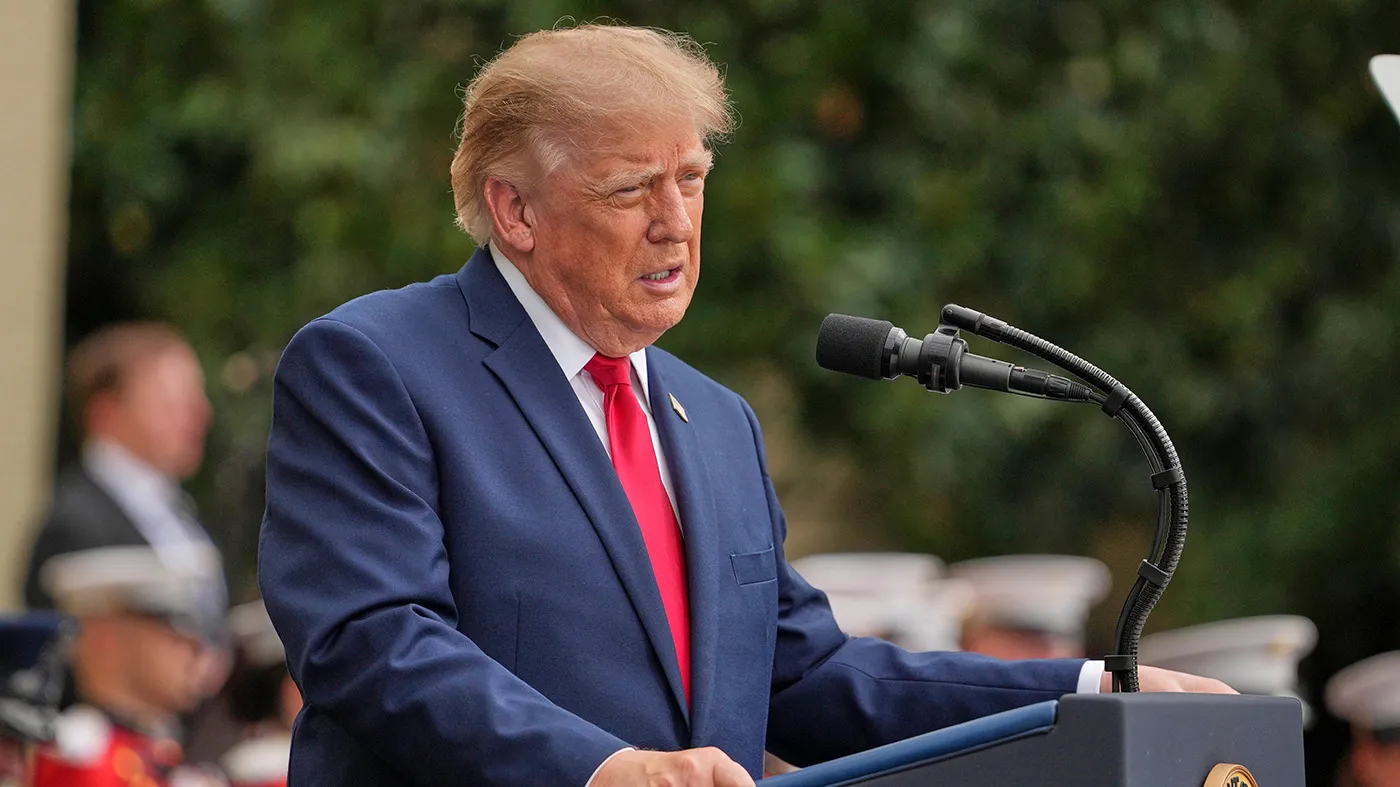 President Trump speaks during an observance ceremony on the 25th anniversary of the 9/11 attacks, Sept. 11, 2026, at the Pentagon in Washington.