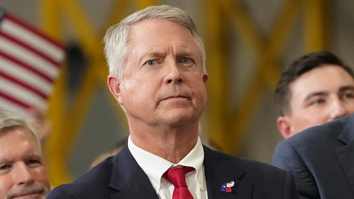 Sen. Roger Marshall (R-Kan.) listens as Vice President Vance speaks during an event at Webco Manufacturing, Sept. 14, 2026, in Olathe, Kan.