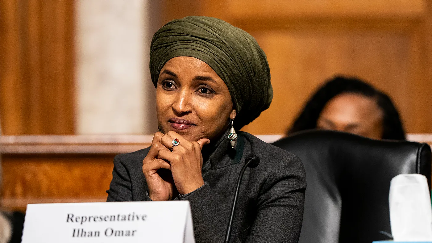 Rep. Ilhan Omar (D-Minn.) is seen during a Democratic spotlight forum entitled, “Our Values at Stake: Deaths, Deception, and a Failure of Accountability at Department of Homeland Security” on Sept. 22, 2026.
