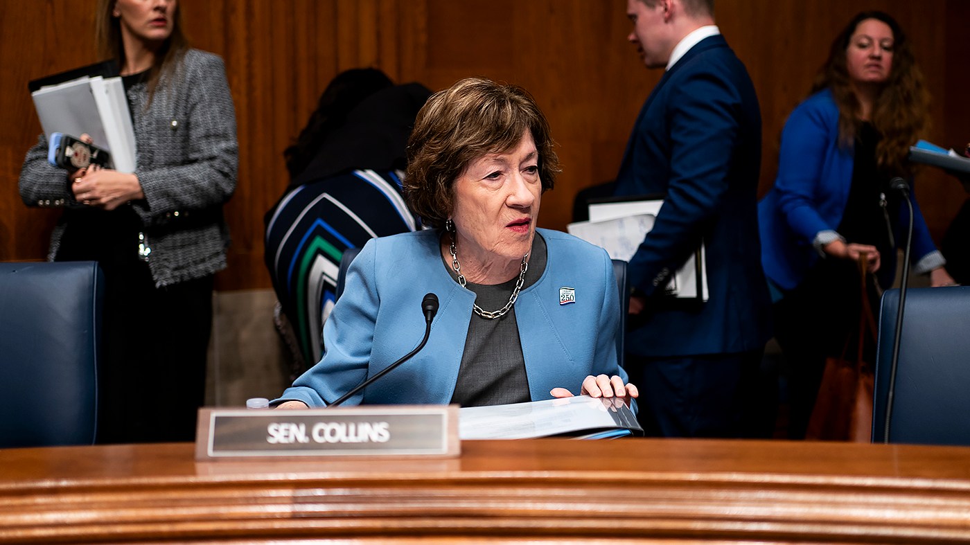 Sen. Susan Collins (R-Maine) is seen before a Senate Health, Education, Labor, and Pensions Committee nomination hearing for Heidi Overton, President Trump’s nominee for the commissioner of the Food and Drug Administration, on Sept. 24, 2026.
