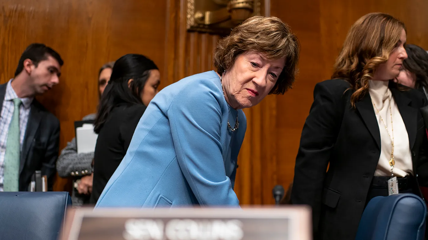 Sen. Susan Collins (R-Maine) is seen before a Senate Health Committee nomination hearing for Heidi Overton, President Trump’s pick to lead the Food and Drug Administration (FDA), on Sept. 24, 2026.
