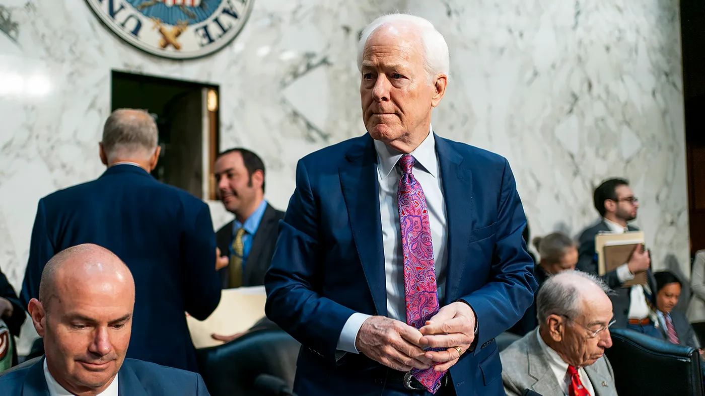 Sen. John Cornyn (R-Texas) is seen following a Senate Judiciary Committee business meeting to discuss the nomination of Todd Blanche to be attorney general on Aug. 4, 2026.
