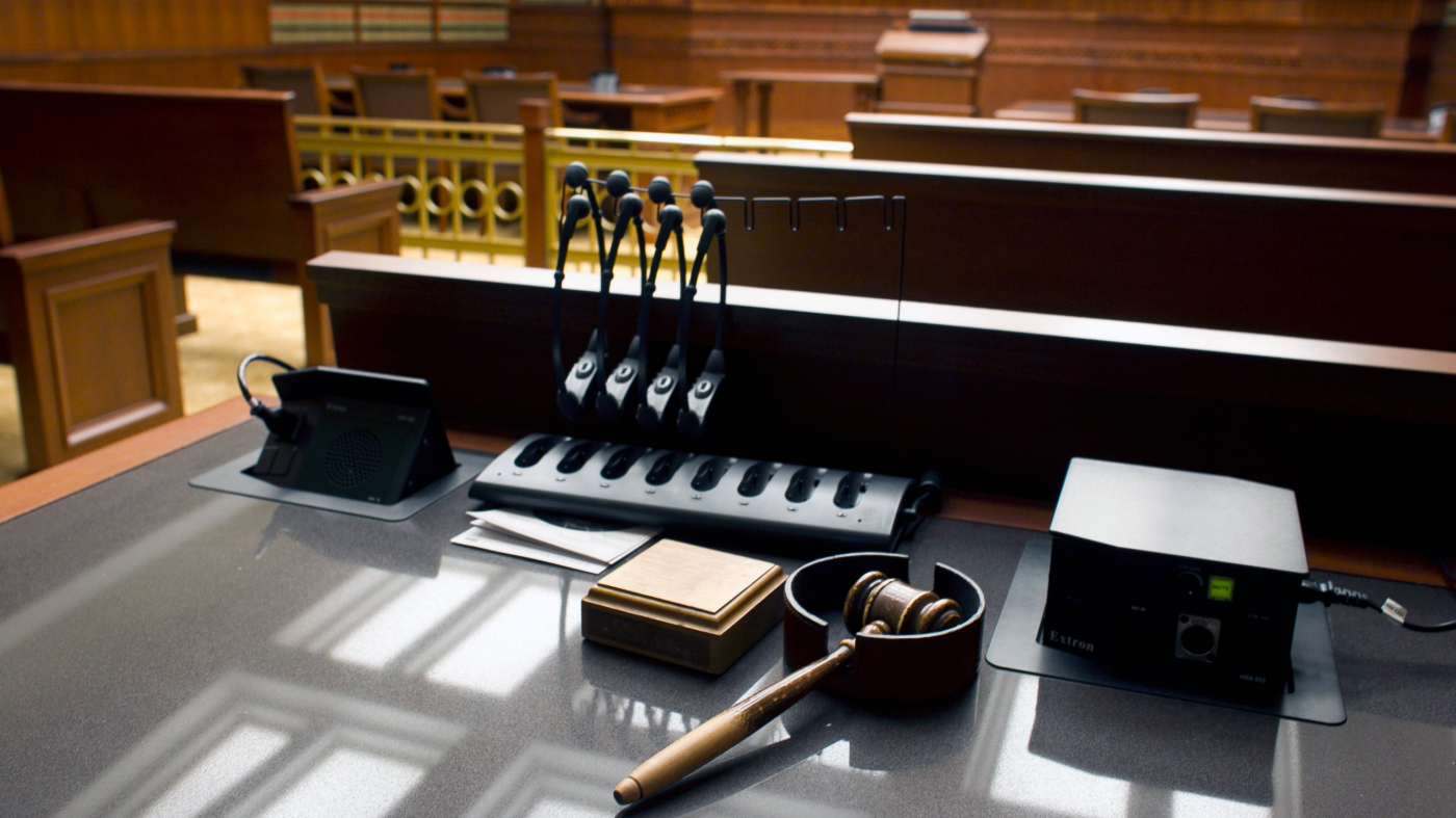 FILE – This Jan. 14, 2013, file photo shows a gavel sits on a desk inside the Court of Appeals at the Ralph L. Carr Colorado Judicial Center in Denver. (AP Photo/Brennan Linsley, File)