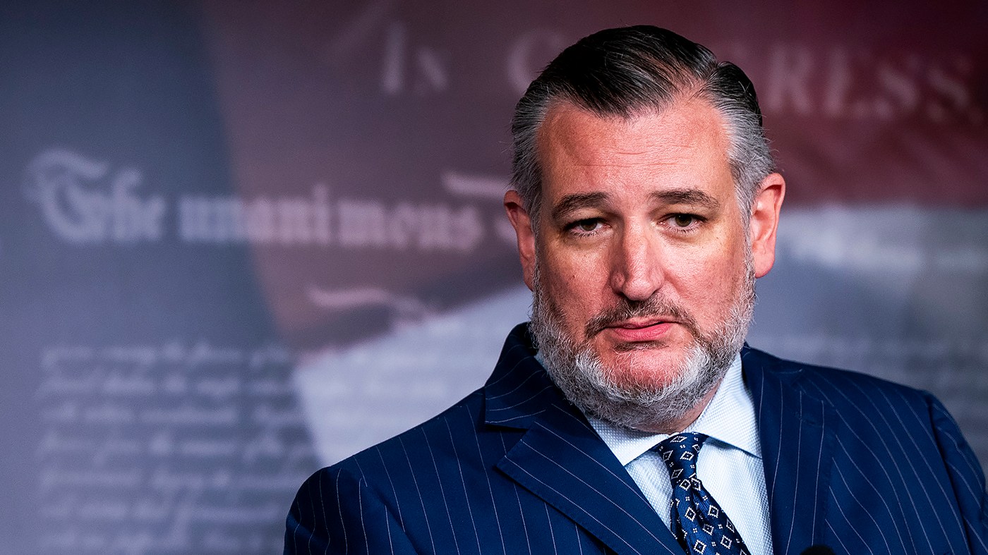 Sen. Ted Cruz (R-Texas) addresses reporters during a press conference on July 14, 2026, to discuss the Sanctioning Russia Act championed by the late Sen. Lindsey Graham (R-S.C.).