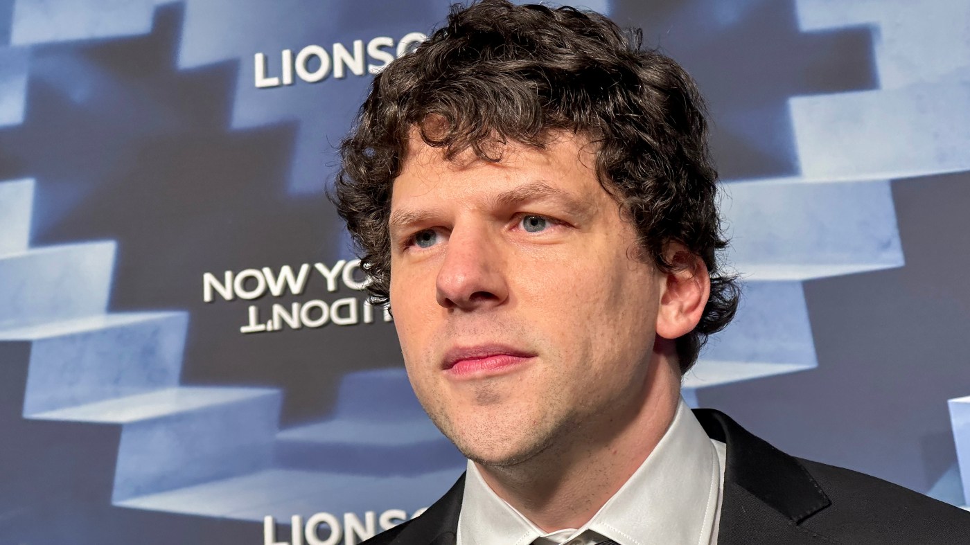 FILE – Jesse Eisenberg speaks with the media at the premiere of “Now You See Me: Now You Don’t” in New York on Monday, Nov. 10, 2025.