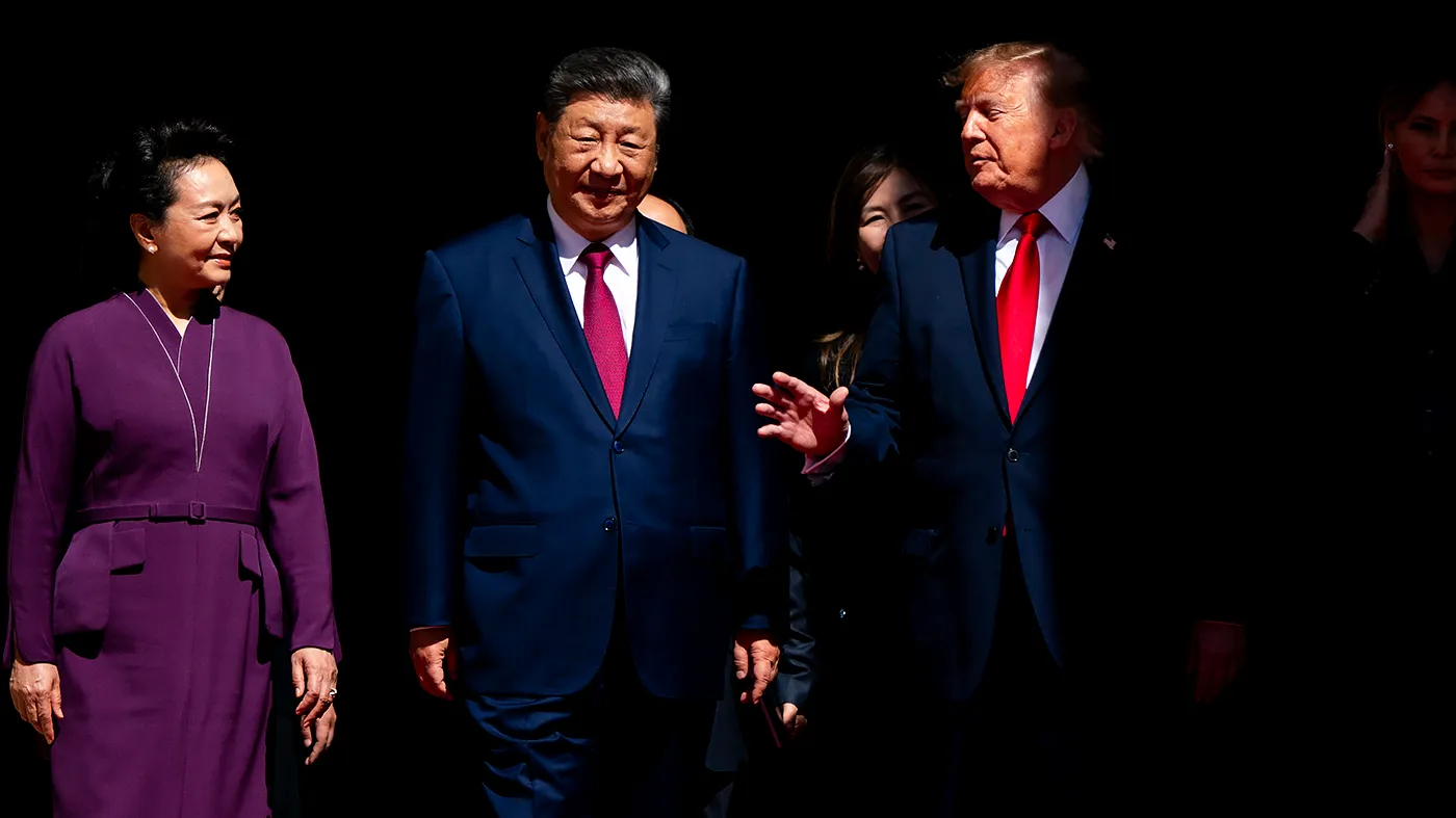 Peng Liyuan, Chinese President Xi Jinping, President Trump and first lady Melania Trump leave the National Archivesin Washington, D.C., on Friday, September 25, 2026, to view documents as a part of Jinping’s state visit.