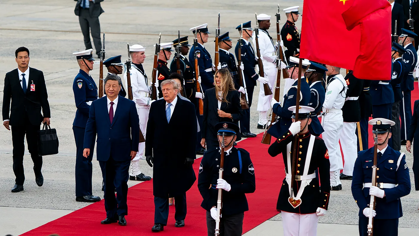 Chinese President Xi Jinping and President Trump participate in an arrival ceremony for Jinping at Joint Base Andrews in Suitland, Md., on Wednesday, September 23, 2026, as a part of his state visit.