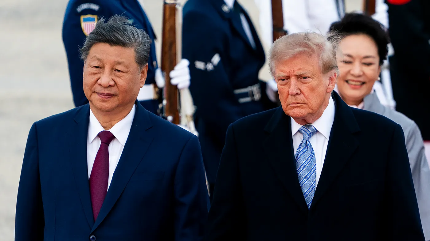 Chinese President Xi Jinping and President Trump participate in an arrival ceremony for Xi at Joint Base Andrews in Suitland, Md., Sept. 23, 2026, as a part of his state visit.