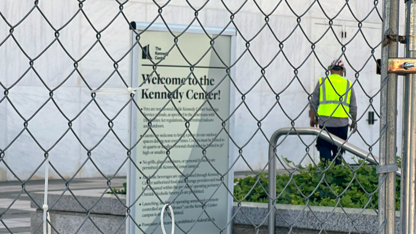 Fencing is placed outside the John F. Kennedy Center for the Performing Arts on Wednesday, Sept. 16, 2026, in Washington.