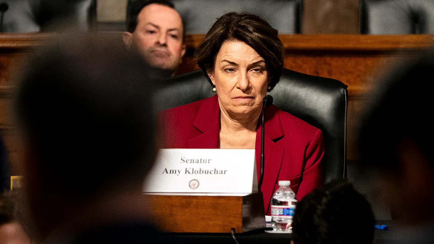 Sen. Amy Klobuchar (D-Minn.) is seen during a Democratic spotlight forum entitled, ‘Our Values at Stake: Deaths, Deception, and a Failure of Accountability at DHS’ on Tuesday, September 22, 2026.