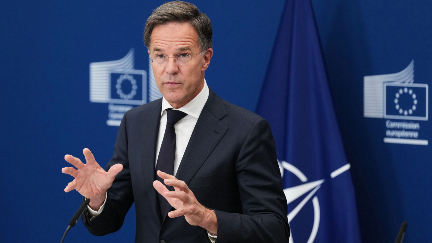 NATO Secretary General Mark Rutte delivers a press statement at EU headquarters in Brussels, Wednesday, Sept. 2, 2026. (AP Photo/Virginia Mayo)