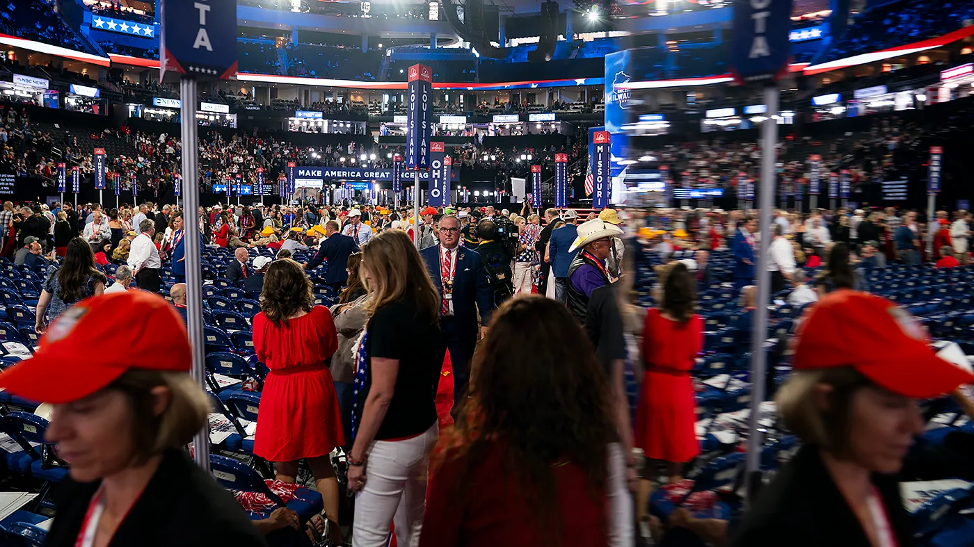 The floor is seen during the Republican National Convention at Fiserv Forum in Milwaukee, Wis., on July 18, 2024.