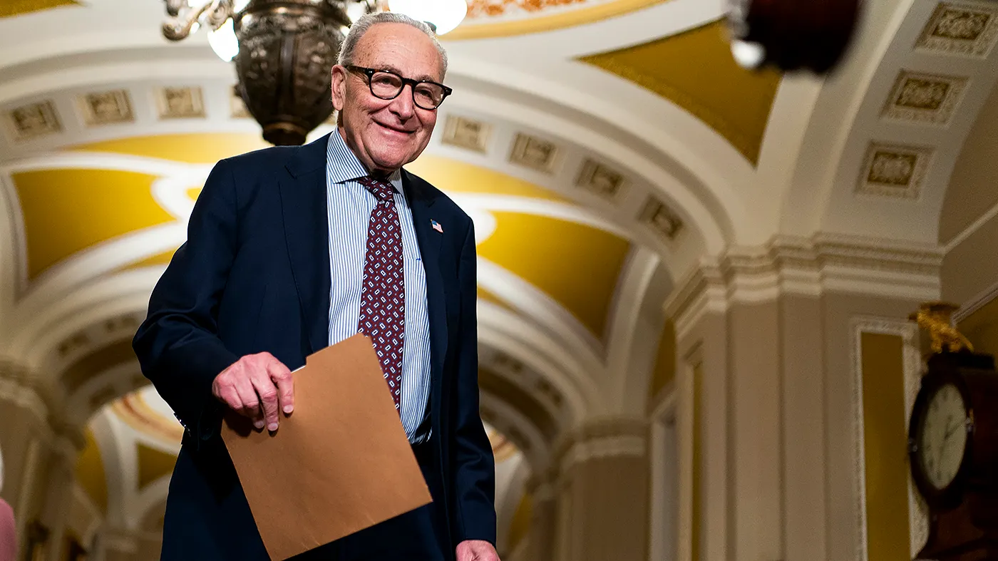 Minority Leader Charles Schumer (D-N.Y.) arrives for a press conference after the weekly policy luncheon on Tuesday, August 4, 2026.