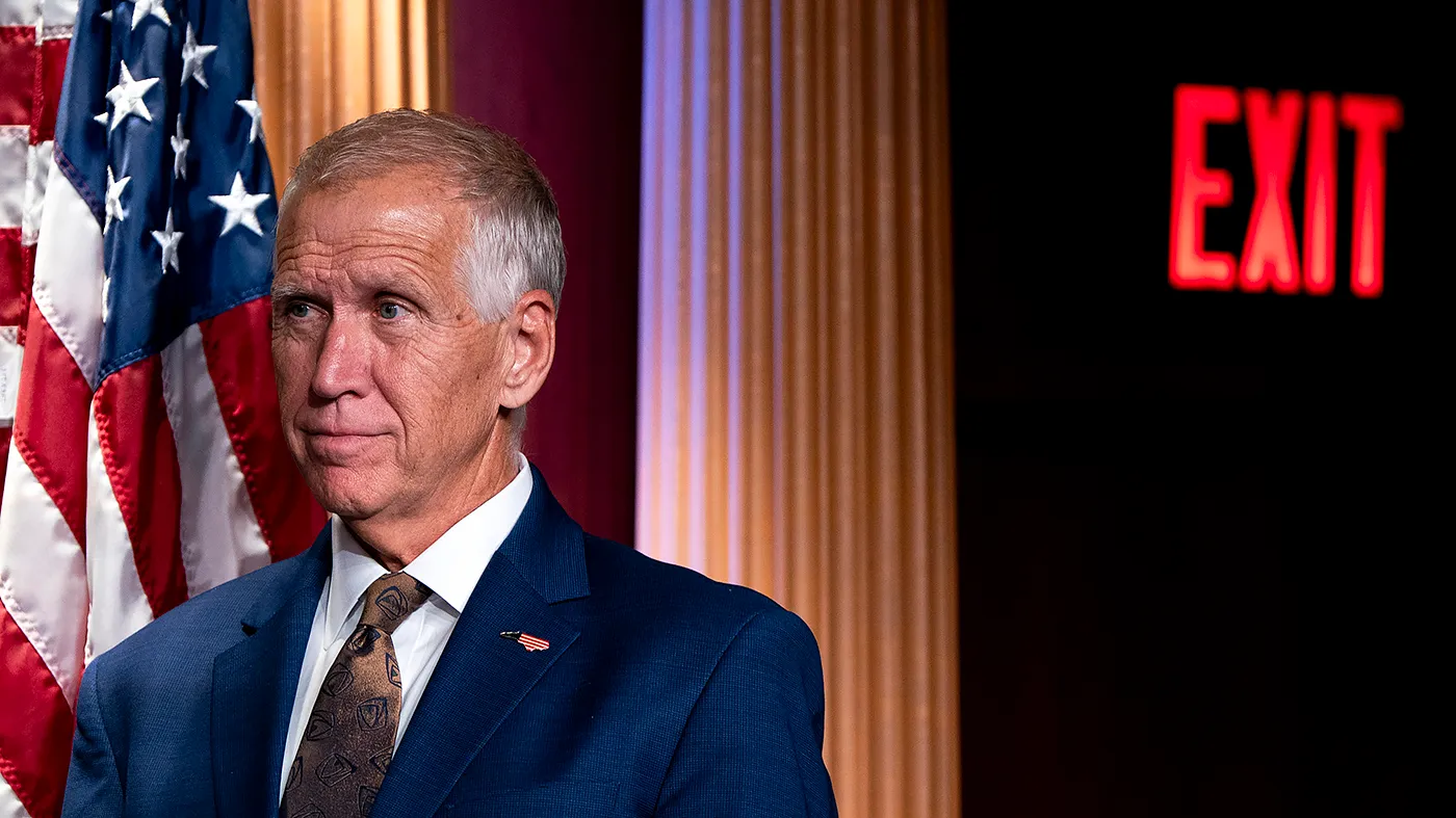 Sen. Thom Tillis (R-N.C.) is seen during a press conference on Tuesday, July 14, 2026 to discuss the Sanctioning Russia Act championed by the late Sen. Lindsey Graham (R-S.C.)