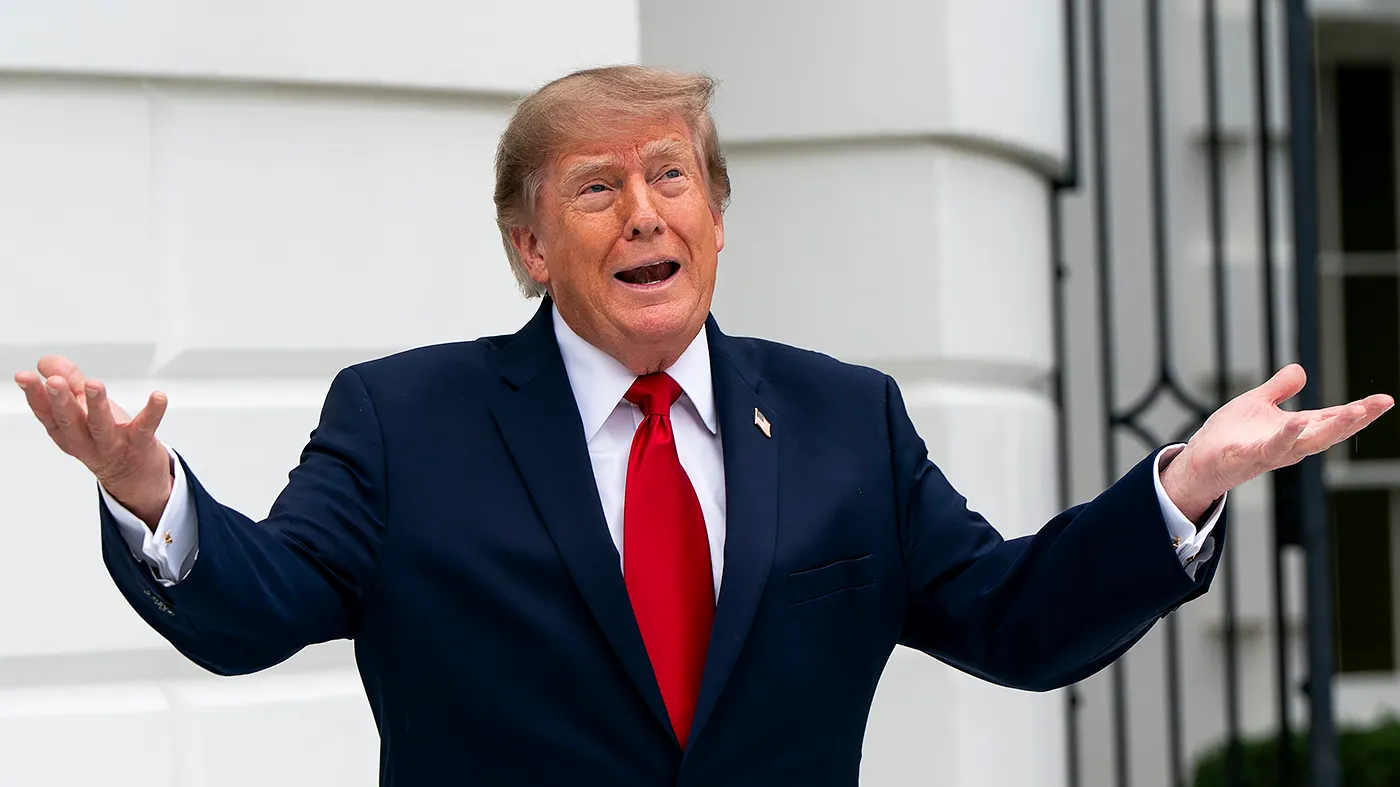 President Trump arrives on the South Lawn of the White House in Washington, D.C., for a ribbon cutting ceremony for the new helipad on Monday, September 21, 2026.