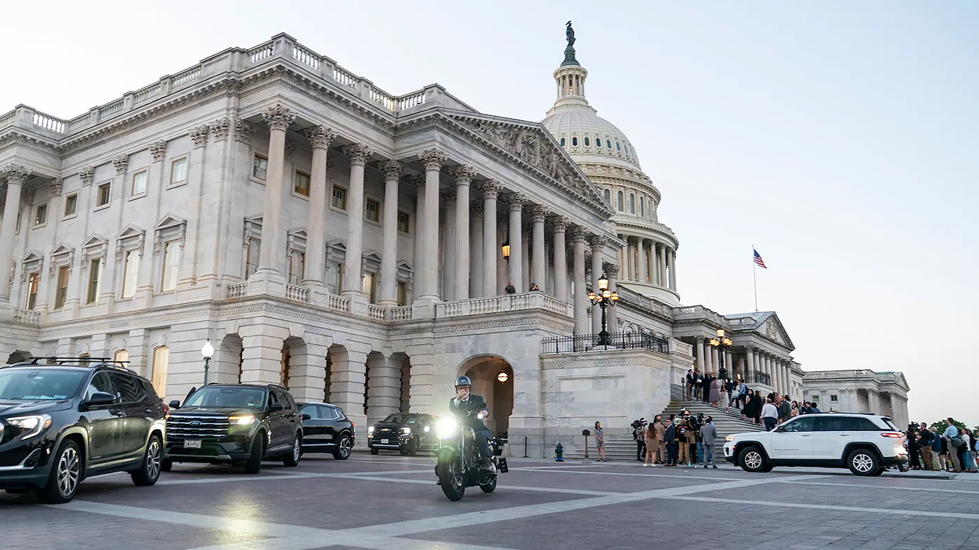 Rep. Derrick Van Orden (R-Wis.) leaves the U.S. Capitol in Washington, D.C., on his Harley Davidson motorcycle following the last votes of the week on Wednesday, September 16, 2026. The House will return following the midterm election in November.