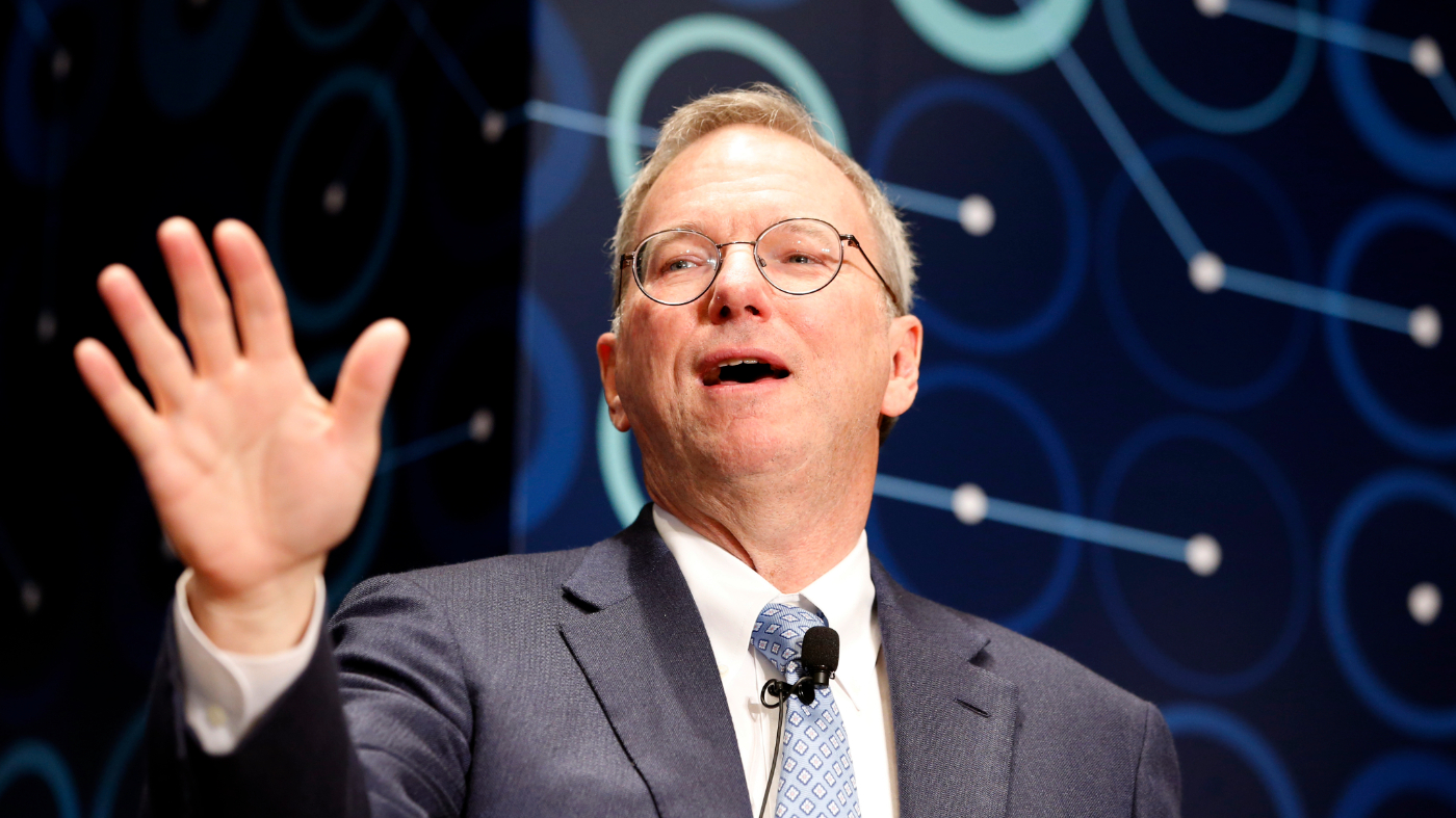 Eric Schmidt, then the executive chairman of Alphabet, speaks during a press conference ahead of the Google DeepMind Challenge Match in Seoul, South Korea, March 8, 2016.