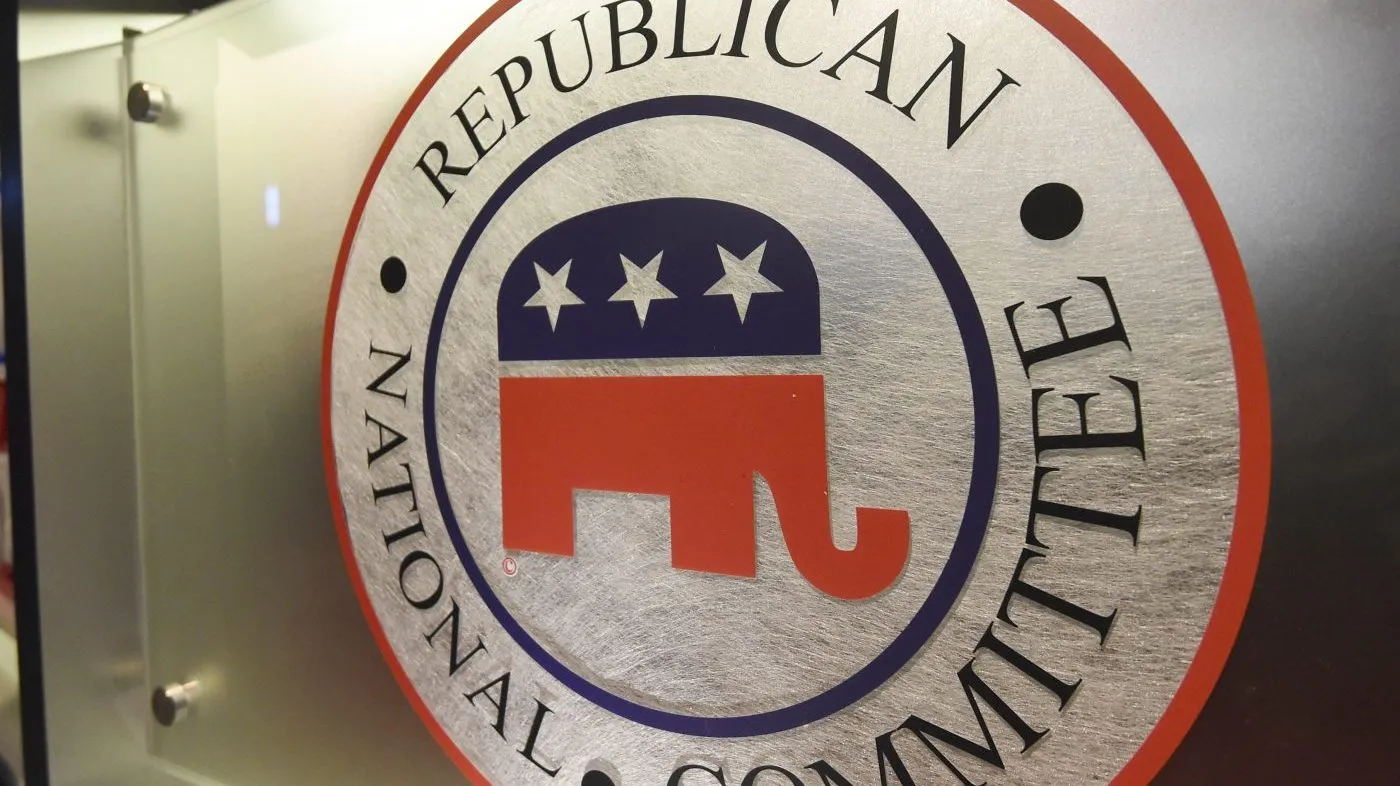 The Republican National Committee logo is shown on the stage at the North Charleston Coliseum, Jan. 13, 2016, in North Charleston, S.C.