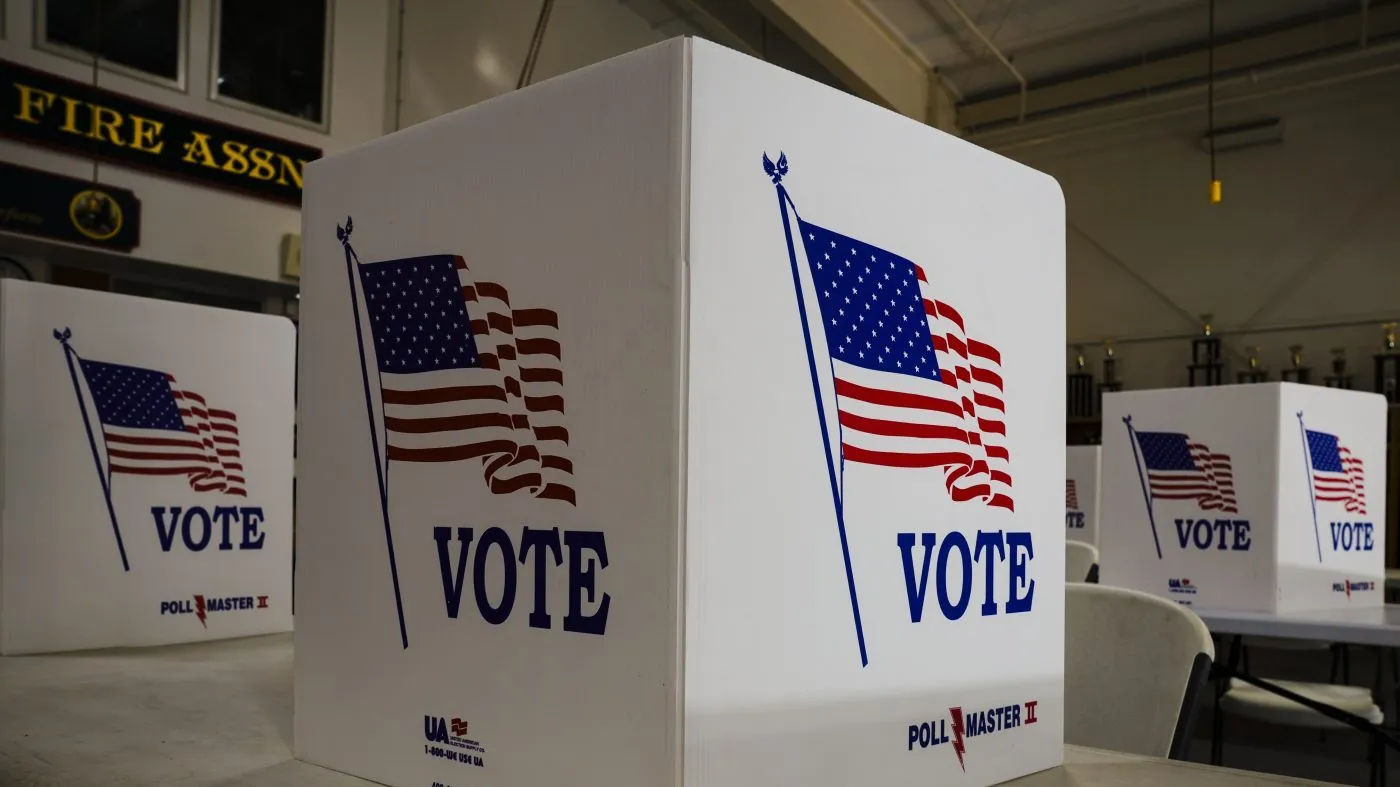 Voting booths are set up at a polling place in Newtown, Pa., April 23, 2024.