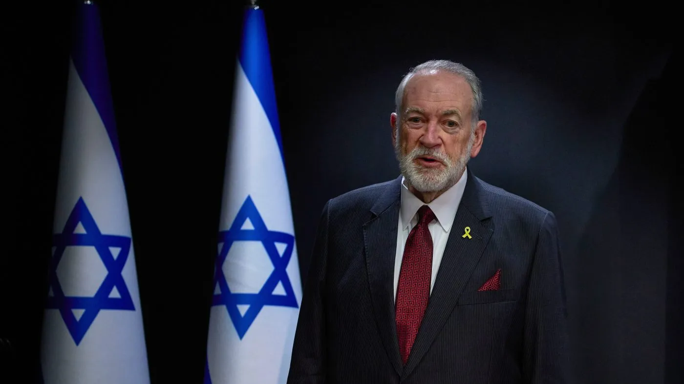 U.S. Ambassador to Israel Mike Huckabee poses for a photo during an interview in Jerusalem, Wednesday, Aug. 20, 2025. (AP Photo/Ohad Zwigenberg)