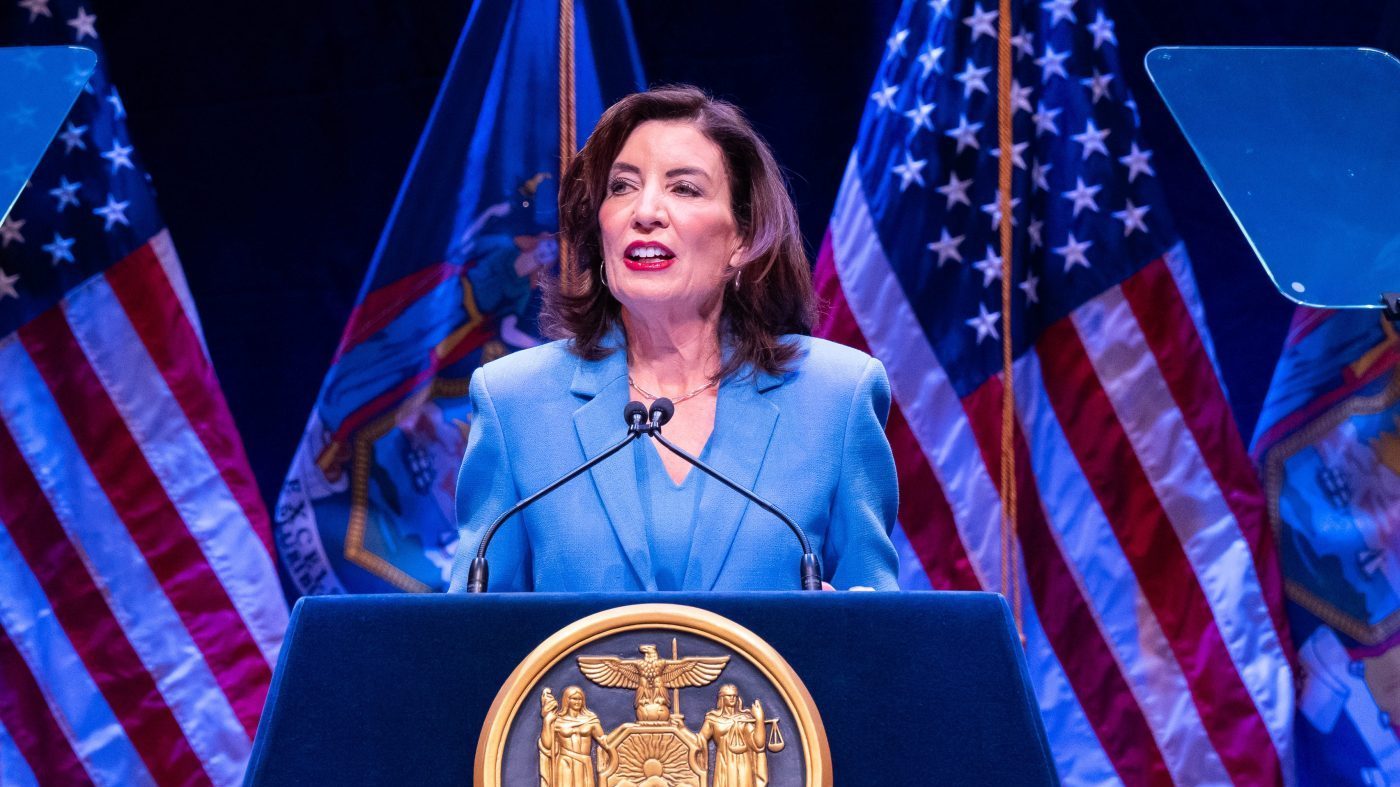 New York Gov. Kathy Hochul delivers the 2026 State of the State address on Jan. 13, 2026, in Albany, N.Y.