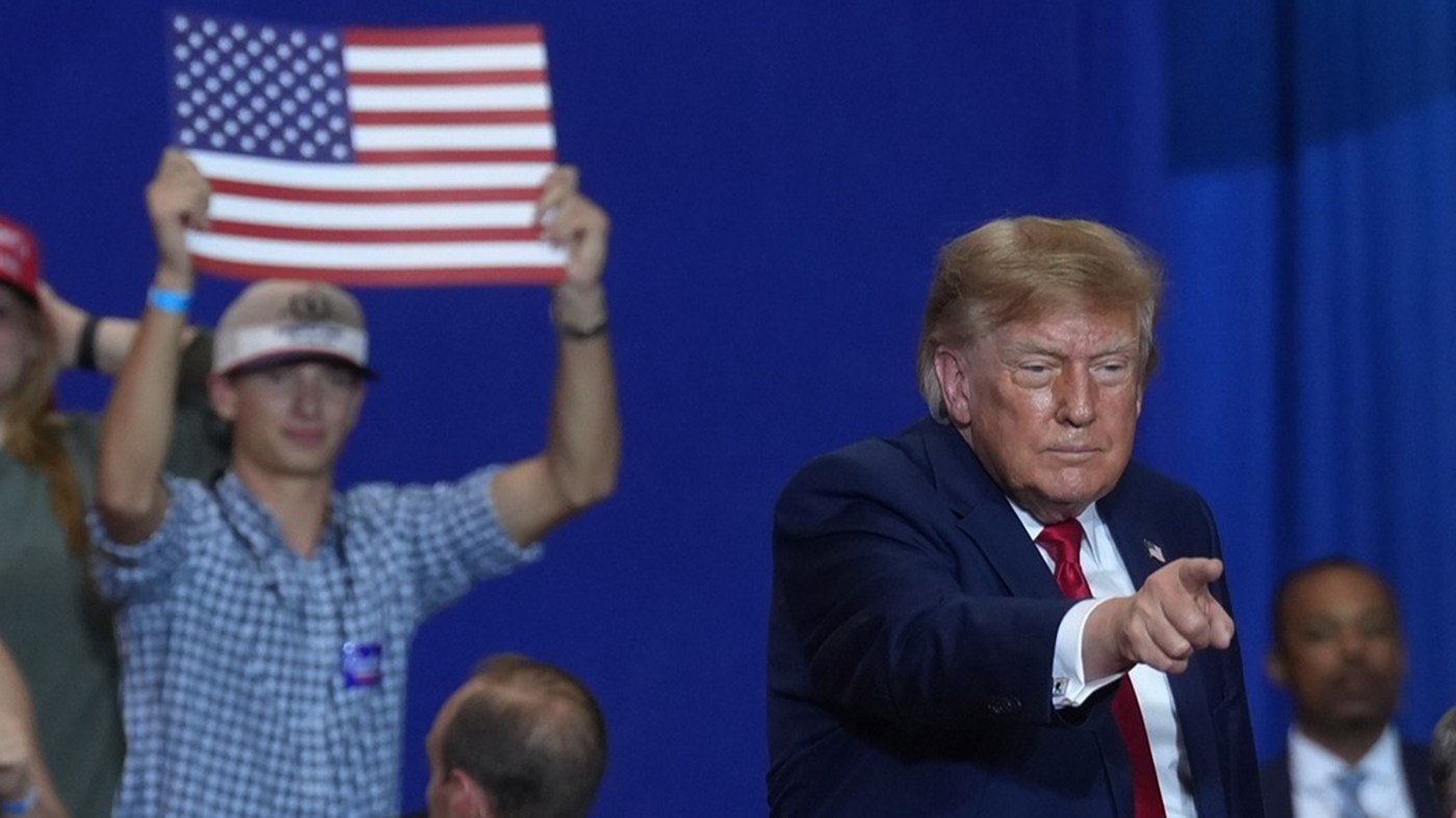 President Trump gestures after speaking at a campaign rally on Oct. 21, 2026, in Pendleton, S.C.