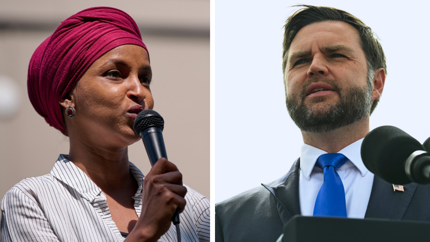 Rep. Ilhan Omar (D-Minn.) and Vice President JD Vance. (AP Photo/Ellen Schmidt/Pool Photo via AP, File)