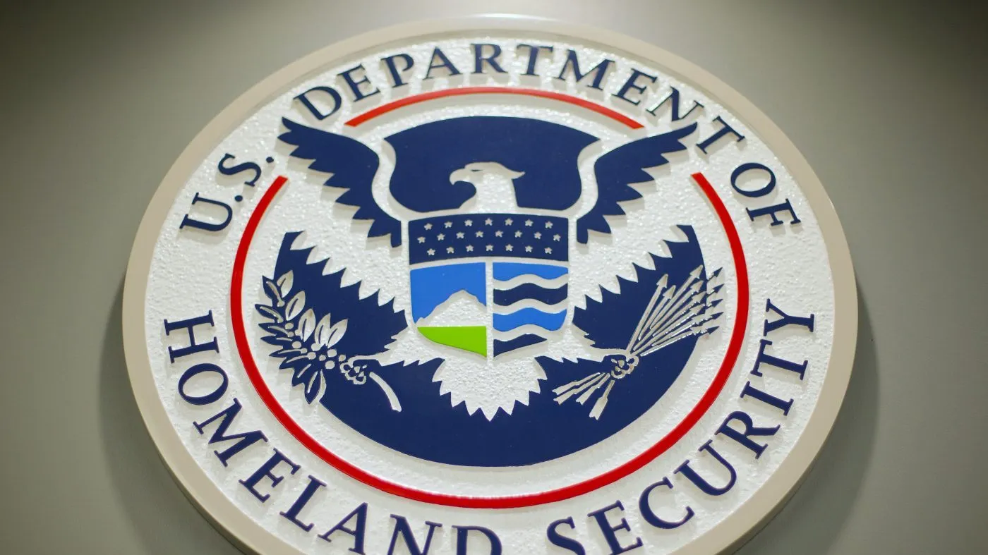 FILE – The Department of Homeland Security logo is seen during a news conference in Washington, Feb. 25, 2015. DHS says a looming Supreme Court decision on abortion, an increase of migrants at the U.S.-Mexico border and the midterm elections are potential triggers for extremist violence over the next six months. DHS said June 7, 2022, in the National Terrorism Advisory System bulletin the U.S. was in a “heightened threat environment” already and these factors may worsen the situation. (AP Photo/Pablo Martinez Monsivais, File)