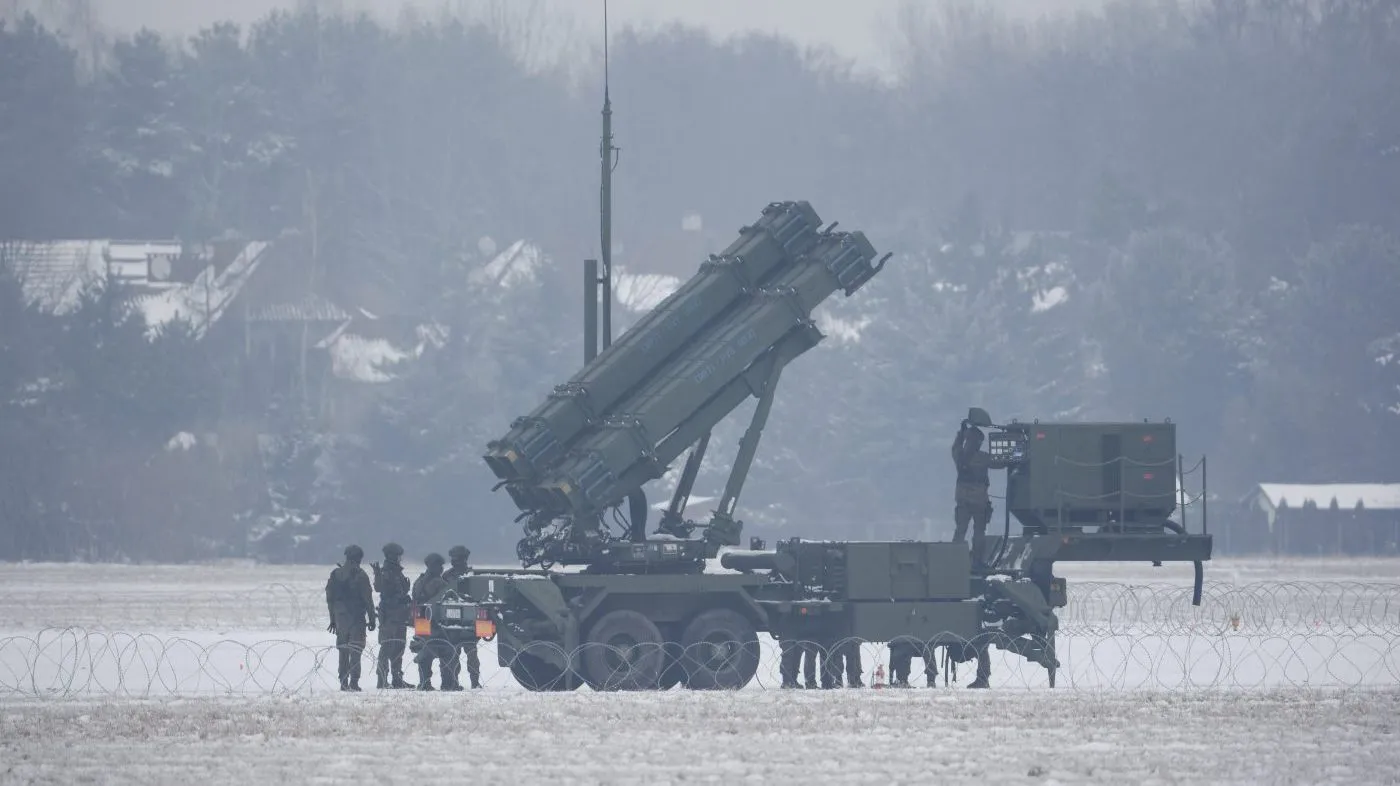 Patriot missile launchers acquired from the U.S. last year are seen deployed in Warsaw, Poland, Monday, Feb. 6, 2023. (AP Photo/Michal Dyjuk)