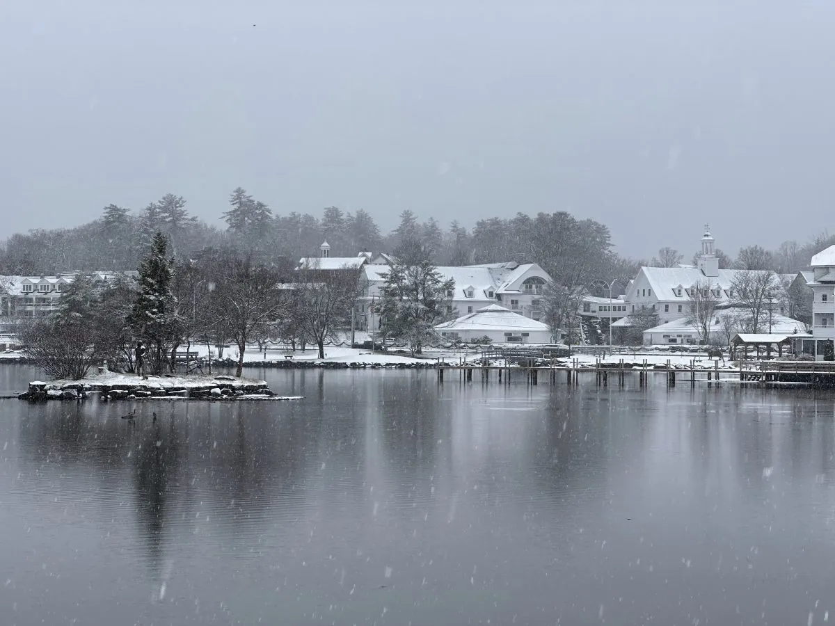 Snow falls on Thanksgiving Day, in Meredith, N.H., Thursday, Nov. 28, 2024. (AP Photo/Nick Perry)