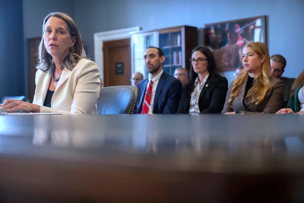 Kathleen Toomey, left, the Associate Deputy Director of the Federal Bureau of Prisons, appears before the House Committee on Appropriations Subcommittee on Commerce, Justice, Science, and Related Agencies on Capitol Hill, Wednesday, Feb. 26, 2025, in Washington. (AP Photo/Mark Schiefelbein)