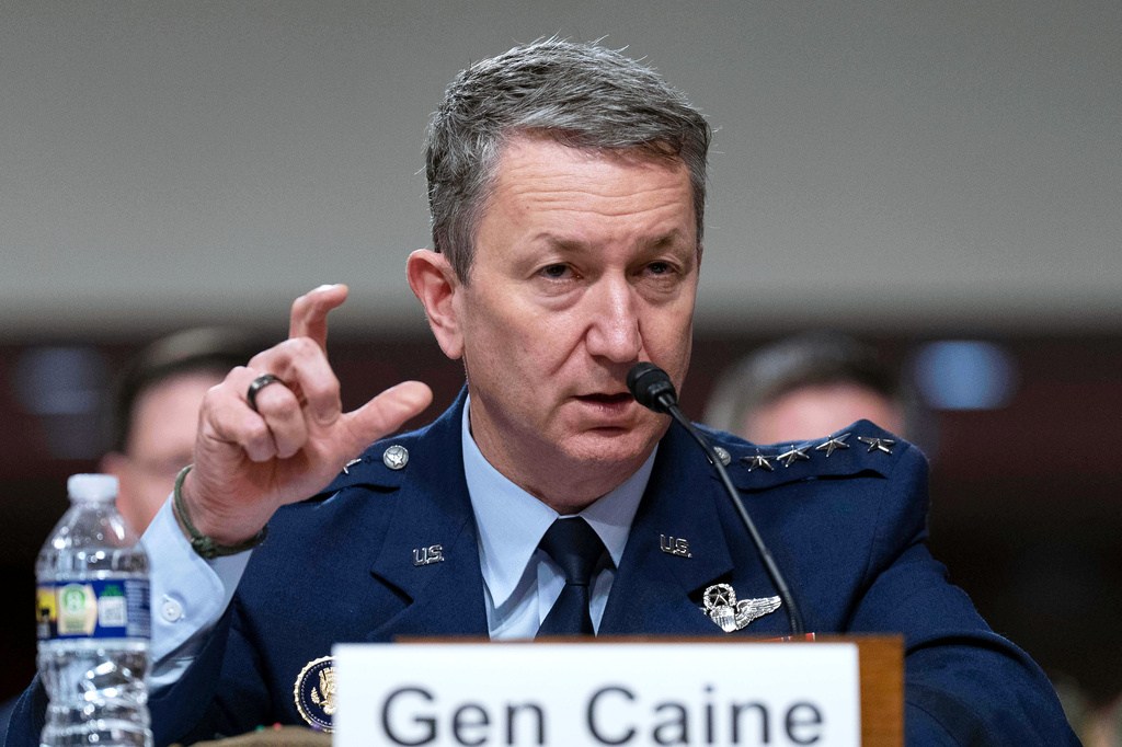 FILE – Chairman of the Joint Chiefs of Staff General Dan Caine testifies before Senate Armed Services Committee hearing on Capitol Hill in Washington, June 18, 2025. (AP Photo/Jose Luis Magana, File)