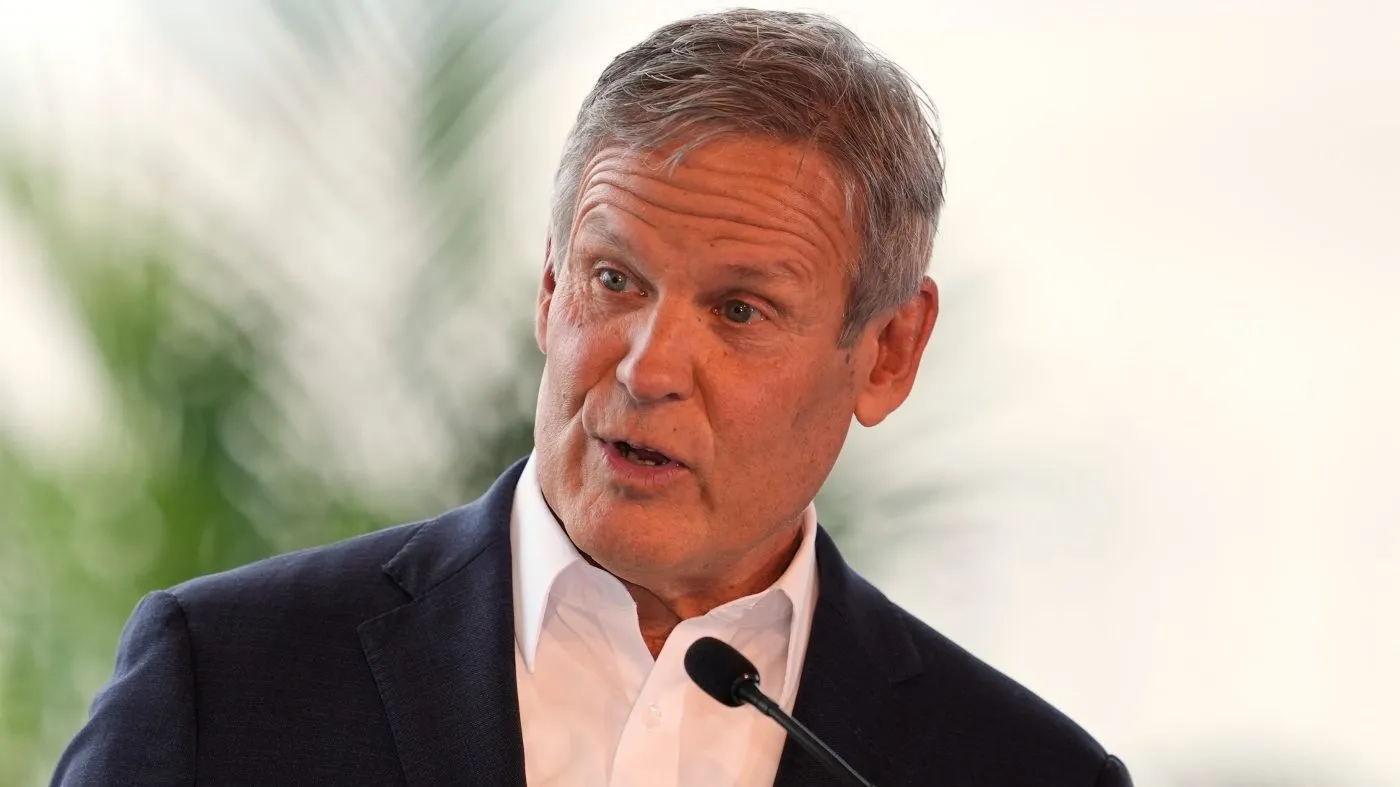 Gov. Bill Lee speaks during a news conference Wednesday, May 20, 2026, celebrating the 2030 Super Bowl will be played at the Tennessee Titans NFL football team’s Nissan Stadium in Nashville, Tenn. (AP Photo/George Walker IV)