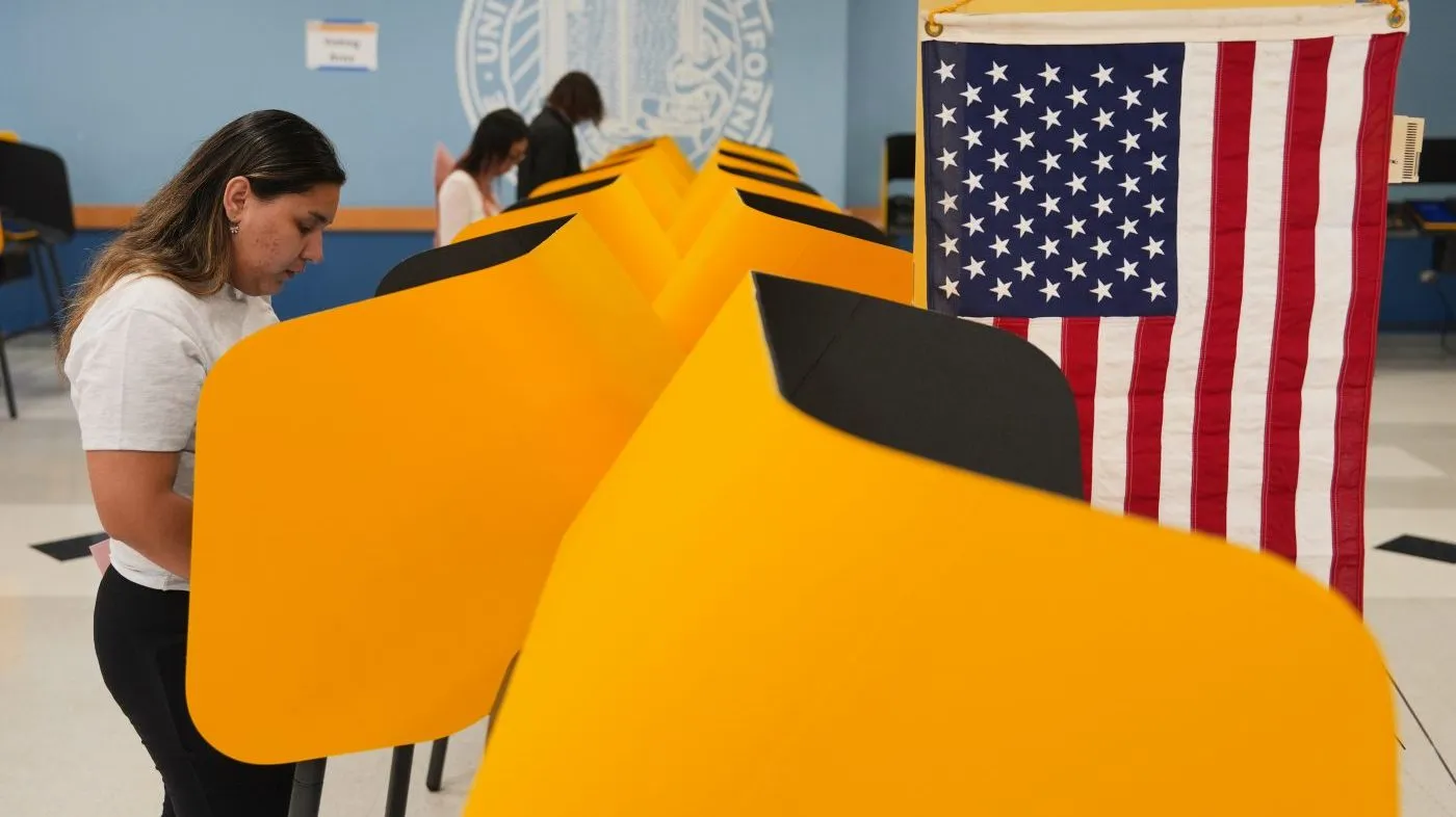 Voters cast their ballots at a voting center on the University of California, Los Angeles, campus on June 2, 2026, in Los Angeles.