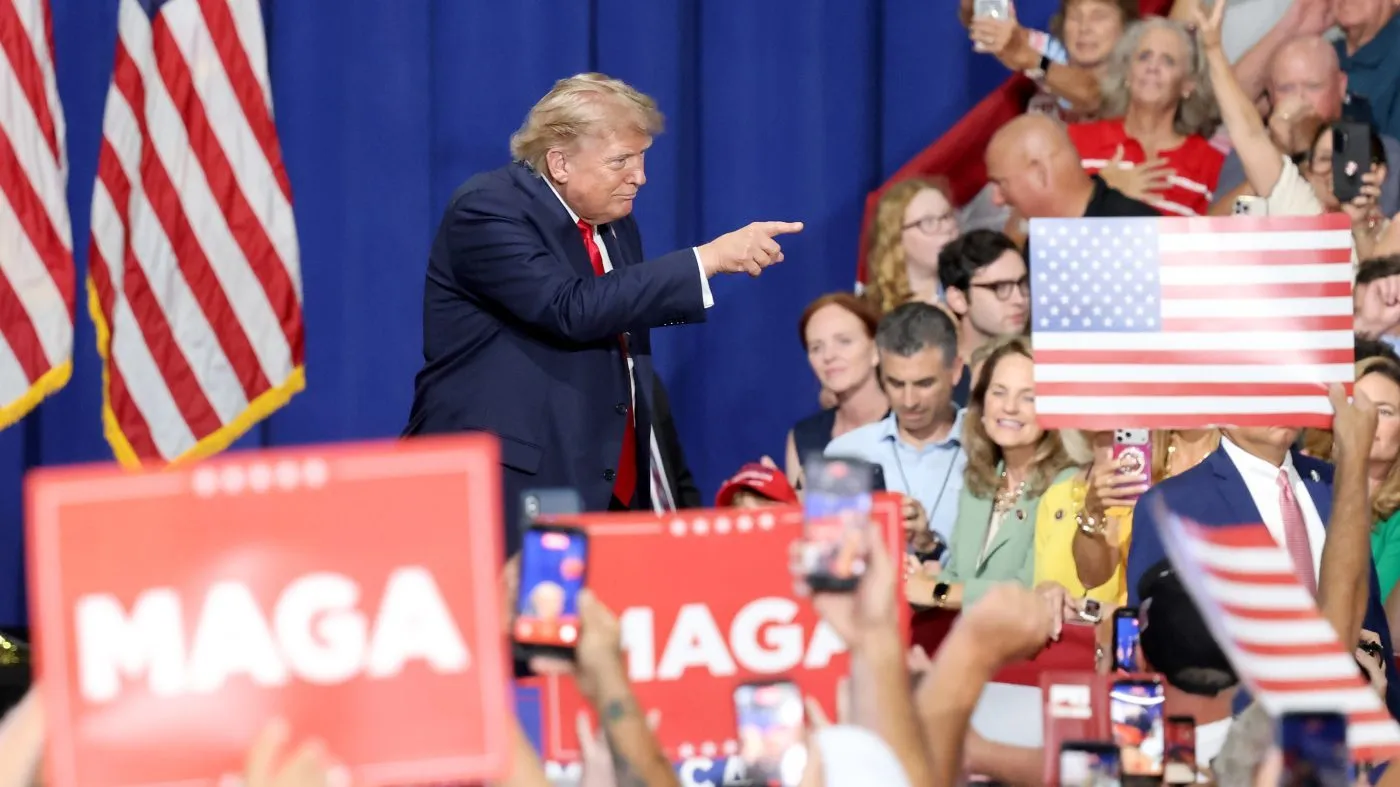 President Trump arrives at a campaign event for Sen. Darline Graham, R-S.C., at the Myrtle Beach Convention Center in Myrtle Beach, S.C., Aug. 21, 2026.