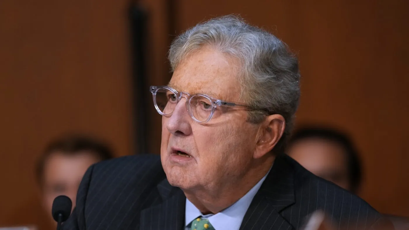 Sen. John Kennedy, R-La., speaks as former Justice Department special counsel Jack Smith testifies before the Senate Judiciary Committee at the Capitol, Tuesday, Sept. 29, 2026, in Washington. (AP Photo/Allison Robbert)
