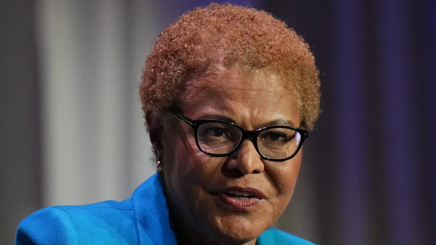 Los Angeles Mayor Karen Bass speaks during the Jewish Los Angeles Mayoral Forum at Skirball Cultural Center in Los Angeles, Tuesday, Sept. 29, 2026. (AP Photo/Jae C. Hong)