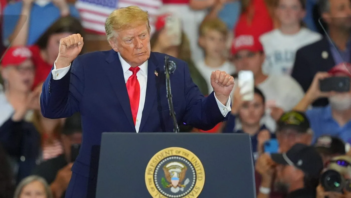 President Trump dances at a campaign rally at the Choctaw Event Center, Oct. 1, 2026, in Durant, Okla.