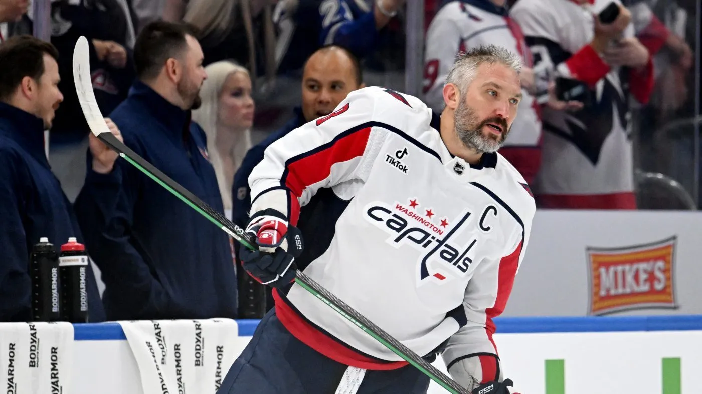 Washington Capitals left wing Alex Ovechkin warms up before an NHL hockey game against the Tampa Bay Lightning Saturday, Oct. 3, 2026, in Tampa, Fla. (AP Photo/Jason Behnken)