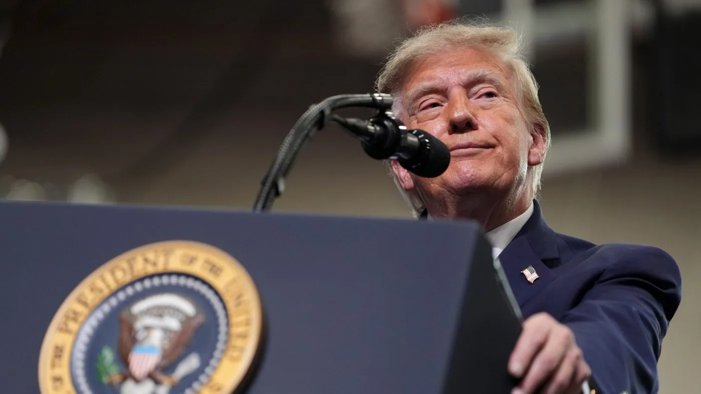 President Trump speaks during an event at Butler High School in Vandalia, Ohio, on Oct. 3, 2026.