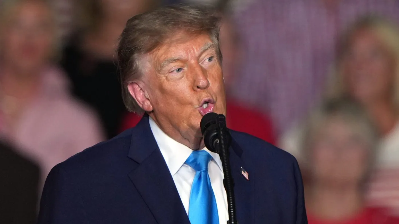 President Donald Trump speaks at a campaign rally at the Pinnacle Bank Expo Center, Monday, Oct. 5, 2026, in Grand Island, Neb. (AP Photo/Charlie Riedel)