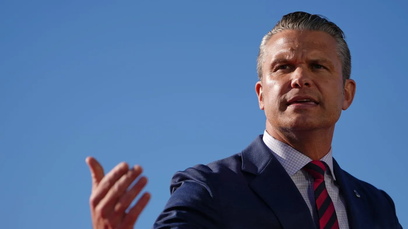 Defense Secretary Pete Hegseth speaks before President Trump at an event for Anduril Industries, Inc., at Sparrows Point Shipyard, Oct. 6, 2026, in Sparrows Point, Md.