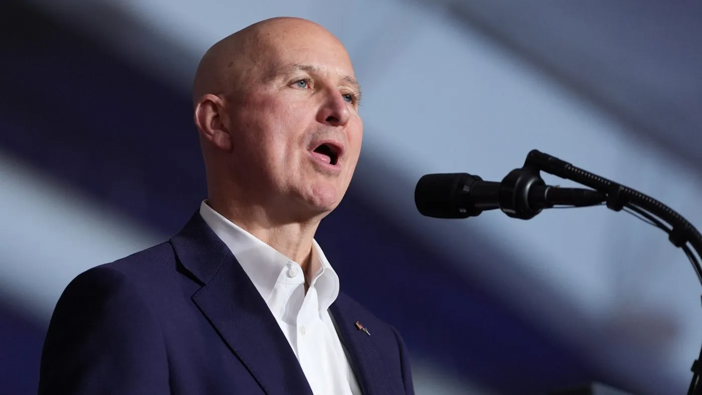 Sen. Pete Ricketts, R-Neb., speaks at a campaign rally with President Donald Trump at the Pinnacle Bank Expo Center, Monday, Oct. 5, 2026, in Grand Island, Neb. (AP Photo/Alex Brandon)