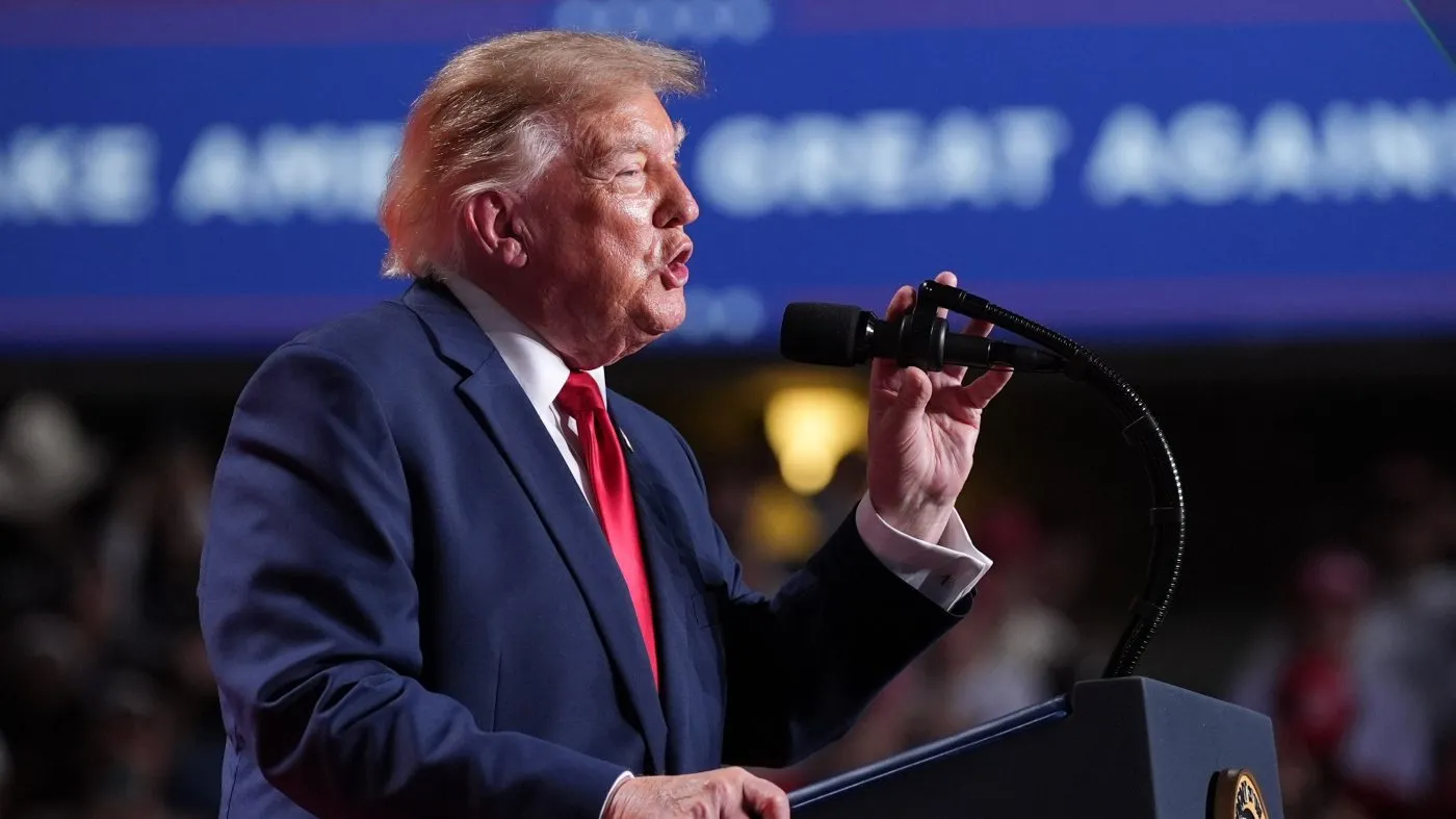 President Donald Trump speaks at a campaign rally at the Freeman Coliseum in San Antonio, Wednesday, Oct. 7, 2026. (AP Photo/Alex Brandon)