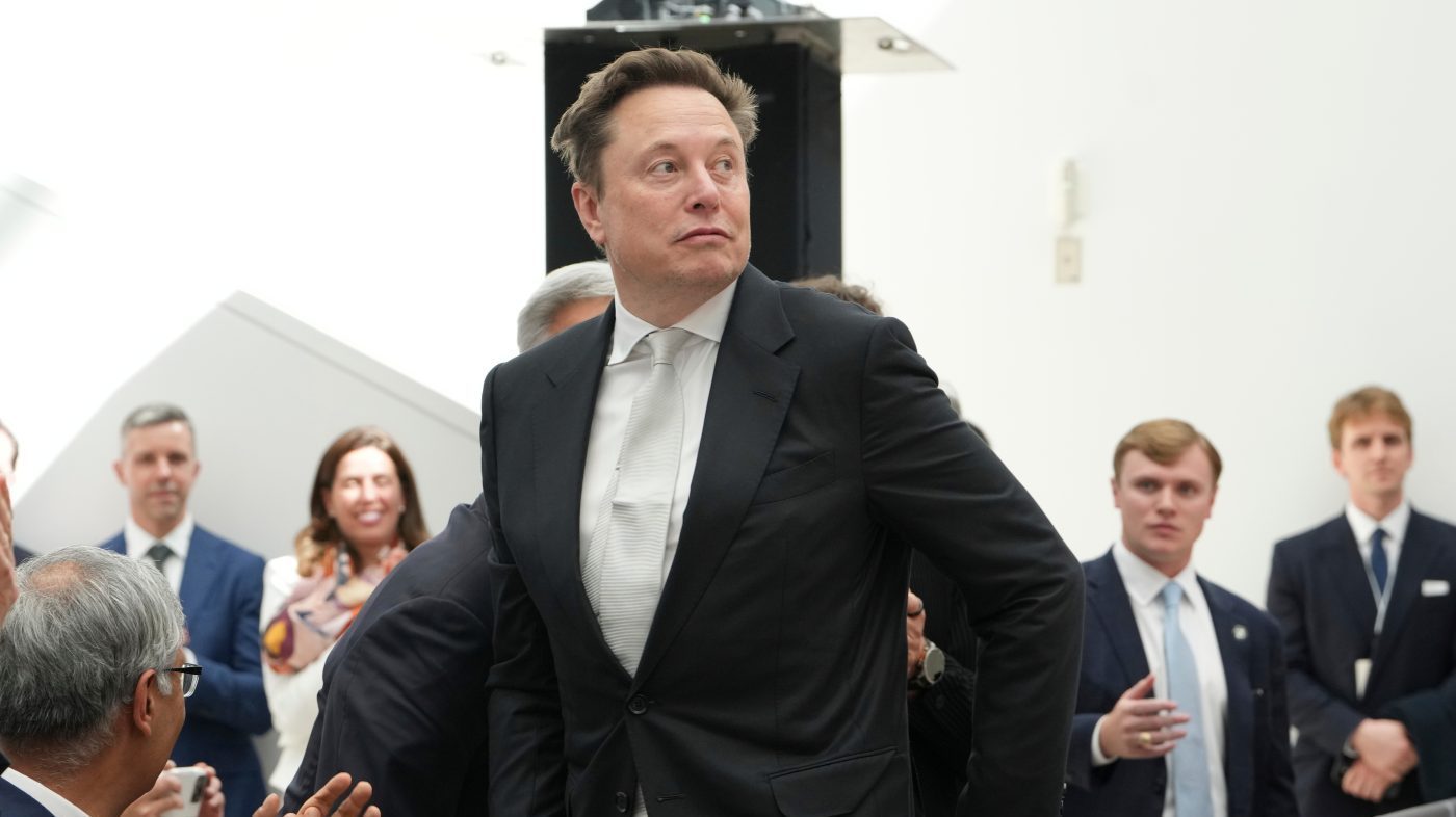 Elon Musk walks to accept the National Medal of Science during an event at the U.S. Institute of Peace, Thursday, Oct. 8, 2026, in Washington. (AP Photo/Julia Demaree Nikhinson)
