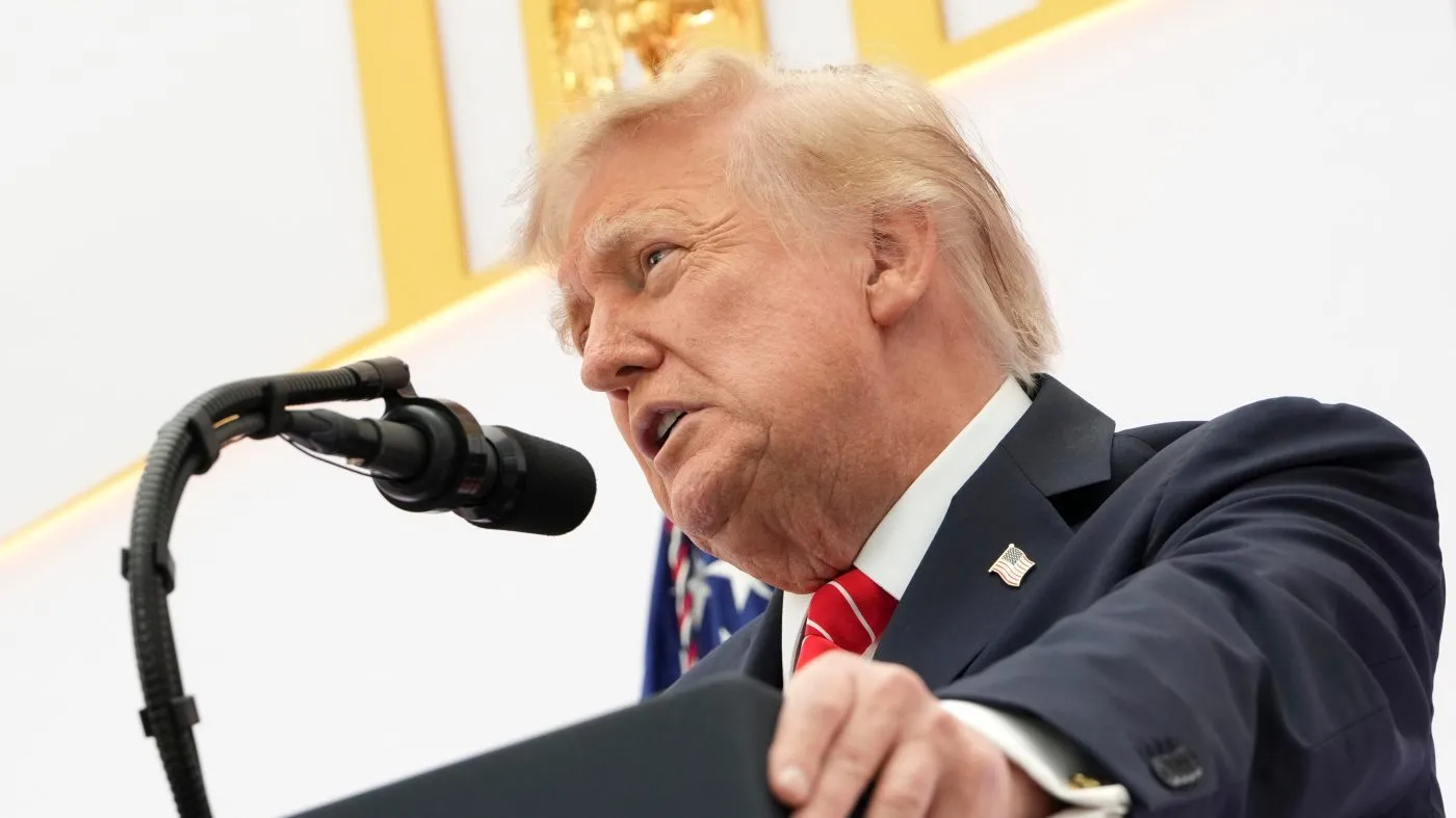 President Donald Trump speaks during an event at the U.S. Institute of Peace, Thursday, Oct. 8, 2026, in Washington. (AP Photo/Julia Demaree Nikhinson)