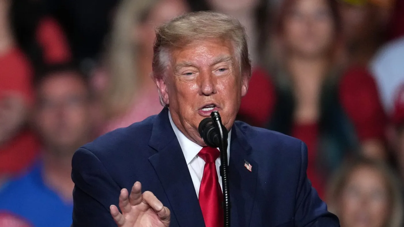 President Donald Trump speaks at a campaign rally at the Freeman Coliseum in San Antonio, Wednesday, Oct. 7, 2026. (AP Photo/Eric Gay)