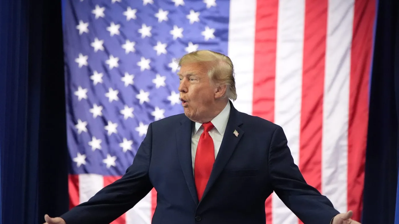 President Donald Trump arrives at a campaign rally at the Curtis D. Menard Memorial Sports Center, Tuesday, Oct. 13, 2026, in Wasilla, Alaska. (AP Photo/Alex Brandon)