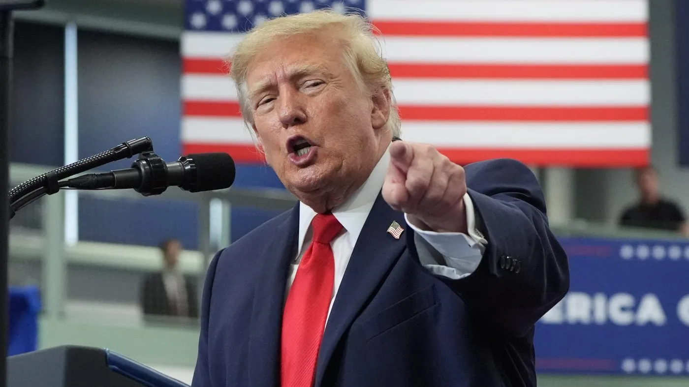 President Donald Trump speaks at a campaign rally at the Curtis D. Menard Memorial Sports Center, Tuesday, Oct. 13, 2026, in Wasilla, Alaska. (AP Photo/Alex Brandon)