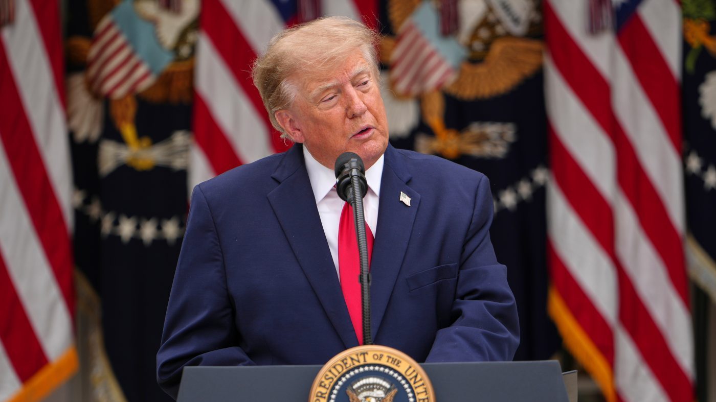 President Donald Trump speaks in the Rose Garden of the White House during an event for first responders, Thursday, Oct. 15, 2026, in Washington. (AP Photo/Julia Demaree Nikhinson)